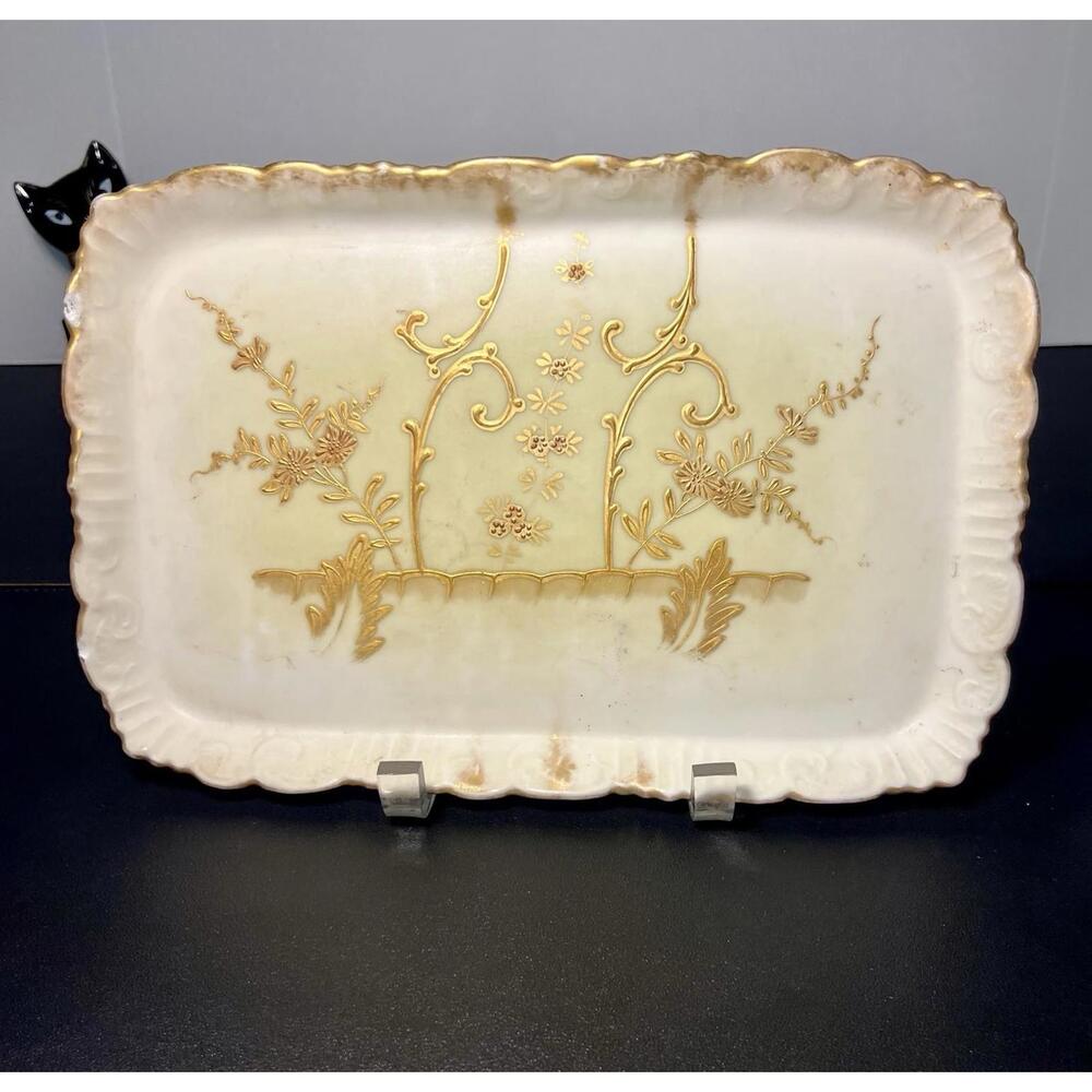 Haviland & Co. H & C Limoges France 1890s Embossed Gold Gilt Porcelain Tray